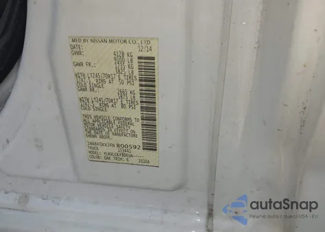 2015 Nissan Nv Cargo Nv2500 Hd S V6 z USA, uszkodzony, nr VIN 1N6BF0KX3FN800592